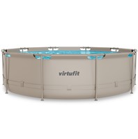 Vooraanzicht van het VirtuFit Rond Frame Zwembad 366 cm op een witte achtergrond ter verduidelijking van het beige frame en stevige materiaal.