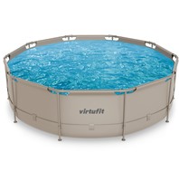Bovenaanzicht van het VirtuFit Rond Frame Zwembad met een diameter van 366 cm in de kleur beige met helderblauw water.