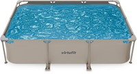 Bovenaanzicht van het rechthoekige VirtuFit Frame Zwembad 300 x 210 cm in de kleur beige inclusief filterpomp.