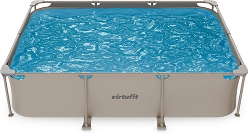Bovenaanzicht van het rechthoekige VirtuFit Frame Zwembad 300 x 210 cm in de kleur beige inclusief filterpomp.