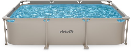Vooraanzicht van het beige VirtuFit Frame Zwembad 300 x 210 x 75 cm uitgevoerd met een duurzaam PVC zeil.