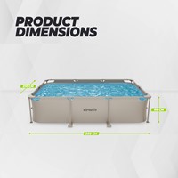 Infographic met de exacte product afmetingen van het beige VirtuFit rechthoekig zwembad van 300 bij 210 bij 66 cm.