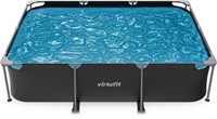 Een schuin bovenaanzicht van het antracietkleurige VirtuFit Rechthoekig Frame Zwembad 300 x 207 cm op een witte achtergrond voor een duidelijk zicht op de waterinhoud en interne liner structuur.