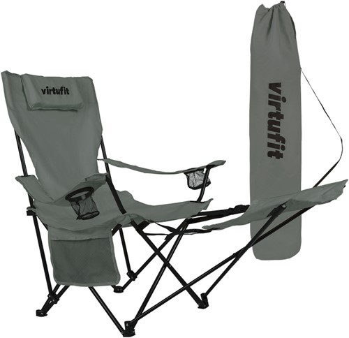 VirtuFit Opvouwbare Camping Stoel met Voetsteun - Strandstoel - Grijs