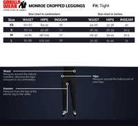 Monroe Cropped Legging Size Chart