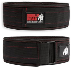 Gorilla Wear 4 Inch Nylon Lifting Belt - Noir/Rouge Stitched